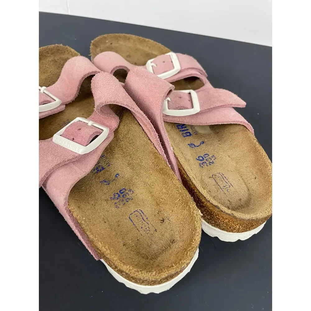 Birkenstock Arizona Pink Suede 2 Strap Sandals White Buckle EU 36 US 5-5.5 Reg